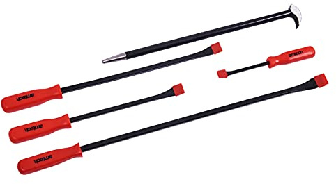 Amtech 5pc Jumbo Pry Bar Set, Drop Forged & Heat Treated Steel for Heavy-Duty Lifting and Prying, Impact-Resistant PVC Handles for Comfort, Includes Heel Bar for Versatile Use