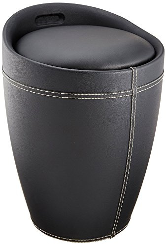 WENKO Badhocker Mod. Candy Leder Optik Schwarz, Hocker mit Stauraum für das Badezimmer und Wohnzimmer, integrierter Wäschesammler, ABS-Kunststoff, BPA-frei, Fassungsvermögen 20 L, Ø 36 x 50,5 cm