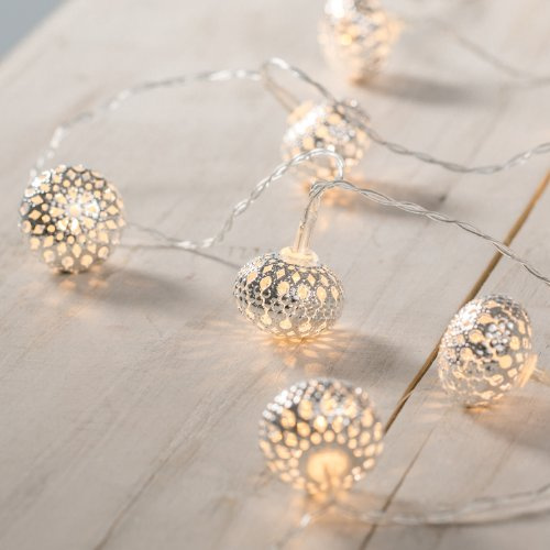 Lights4fun 3x 10er LED Lichterkette silberne Kugeln batteriebetrieben LED Lichterkette Innen Micro Lichterkette Batterie