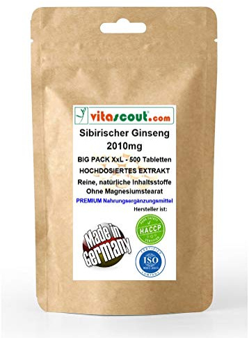 Sibirischer Ginseng Extrakt entspricht 2010mg Pulver PRO TABLETTE - MADE IN GERMANY - 500 Tabletten - OHNE MAGNESIUMSTEARAT