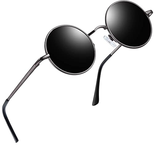 Joopin Klassische Rund Sonnenbrille Herren Polarisierte Retro Hippie Brille | Leichtmetall-Kleinrahmen, 30° Flex-Scharnier, UV400, Schmale, Steampunk, Unisex, Verspiegelte, Festivals, Partys, Halloween