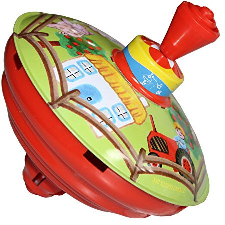 Bolz 52520 Brummkreisel Bauernhof, Ø 13 cm, Schwungkreisel aus Blech, Pumpkreisel erzeugt mehrstimmige Töne, Spielzeugkreisel für Kinder ab 18m+, Blechkreisel aus Metall mit Farm Motiv, bunt, Mittel