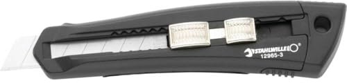 STAHLWILLE 12965-3 Abbrechklingenmesser l Cuttermesser zum Schneiden von Pappe, Gummi, Leder, Holz usw. l ergonomisches Design