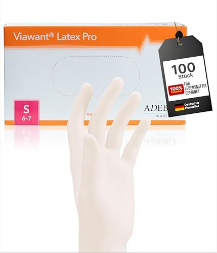 Latexhandschuhe 100 Stück | S | Puderfreie Latex Handschuhe Weiß | Texturiert, reißfest & elastisch | Untersuchungshandschuhe Einweg für Pflege & Kosmetik | Gr. XS, S, M, L, XL