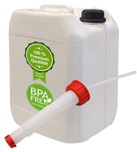 Wilai GmbH Bidón de Polietileno/Jerrycan 10 L Blanco DIN45 + 1 Pico vertedor Flexible Calidad alimentaria (22116+22038)