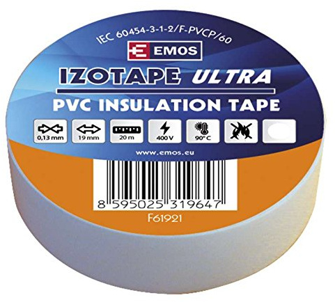 Emos Cinta Aislante PVC 19 mm/20 M, Color Blanco, 19/20 Bila