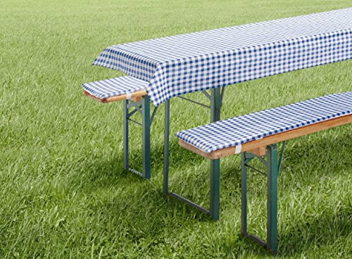 fashion and joy Typ331 Kit de linge pour ensemble table et bancs de brasserie style fête de la bière 3 pièces à carreaux vichy rouge vert bleu Nappe et coussinets rembourrés Coussin pour banc de brasserie / pour banc de jardin