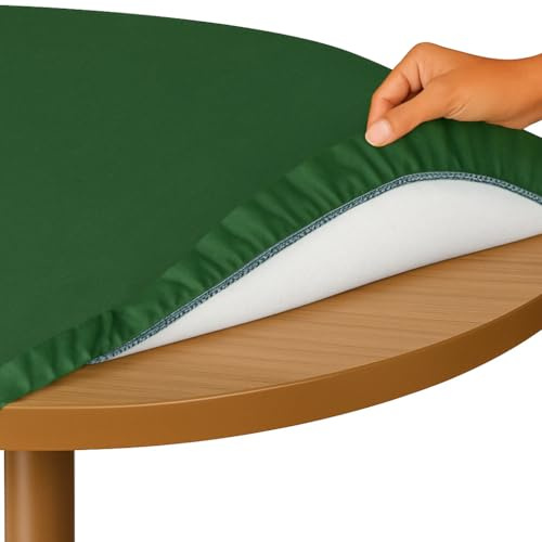 BIANCALUNA | Copritavolo Rotondo Genius Tinta Unita | Elasticizzato | Anti Macchia | 97% Poliestere | Elastico – Ø 115-135 cm | Made in Italy (Verde)