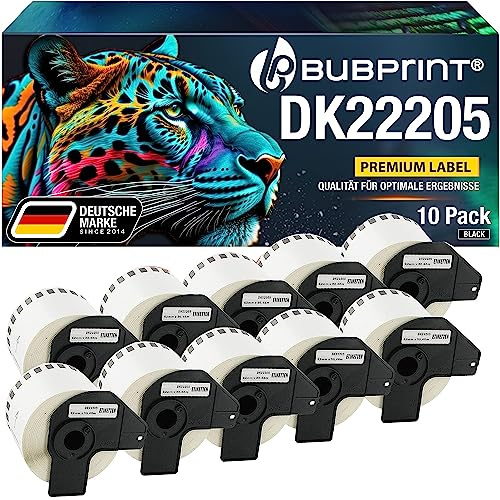 Bubprint 10 Etiketten kompatibel mit Brother DK-22205 | Passend für P-Touch QL-1110NWB QL800 QL700 QL570 QL-820NWB QL-810W QL710 QL600 QL500 QL1100 QL710W QL720NW QL560