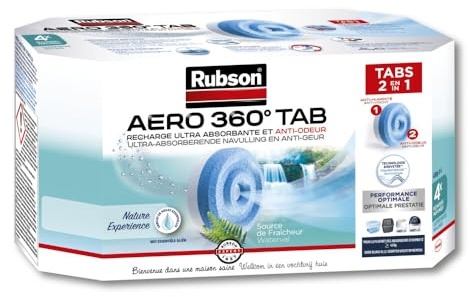 Rubson – AERO 360° Recharges en tabs parfum Fraicheur Végétale, recharges pour absorbeur d'humidité, ultra absorbantes et anti odeurs, 4 x 450 g