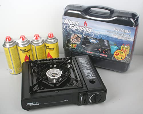 Camping Jack Gaskocher Set Kocher im Tragekoffer mit Gaskartuschen + 4 x Gas
