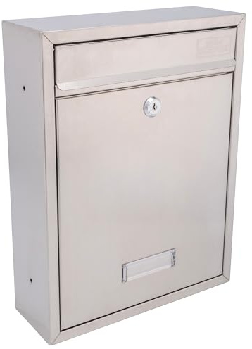 Sterling Trent 702475 Cassetta delle lettere da parete in acciaio inox, con serratura, resistente alle intemperie, 260 x 340 x 88 mm