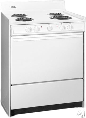 Summit 30 Electric Range, 220V 4 Burner Range, 3.7 cu.ft. oven, Low Wattage Safety Burners, White - WEM210 Made in the USA