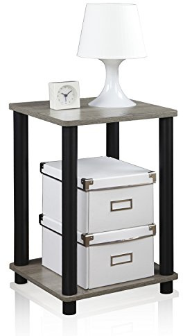 Furinno TURN-N-TUBE Side Table, 2-Tier End Table with Open Shelf, Toolless Night Stand, Bedside Table, for Living Room, Bedroom, French Oak