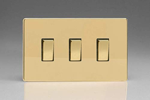 Varilight 3-Gang 10A 1- or 2-Way Rocker Light Switch (Twin Plate) Polished Brass XDV93S