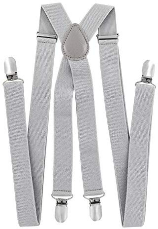 axy Hosenträger für Herren breit 2,5 cm in X-Form mit 4 Hosenträger Clips extra stark längenverstellbar 25mm (Lichtgrau)