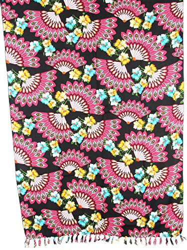 Sarong Pareo Wickelrock Strandtuch Tuch zum Binden Blumen Fantasy schwarz/große Auswahl schönste Farben/Sauna-Tuch Wickelkleid Schal Wickeltuch Bademode Freizeitmode Sommermode/aus 100% Viskose