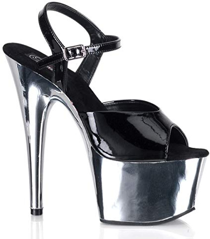 Pleaser Dam Adore-709 platå, Silver Silver Blk Pat Slv Chrome, 39 EU