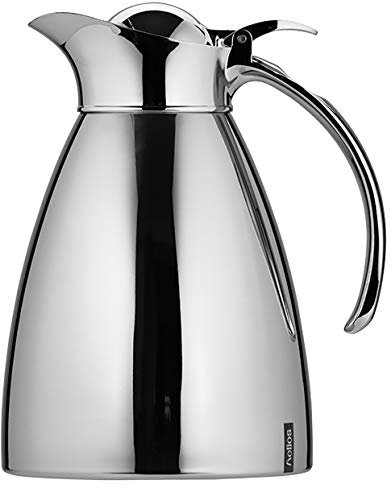 Helios Brilliant Edelstahl-Isolierkanne 1L – 6h Heiß - Hält Getränke heiß & kalt - Bruchsicher & Spülmaschinenfest - Einfache Einhandbedienung, Poliert