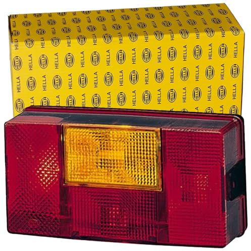 HELLA Rückleuchte - Glühlampe - 24V / 12V - Anbau - ECE - Lichtscheibenfarbe: rot/gelb - Stecker: Flachstecker - rechts - Menge: 1-2SD 006 040-141