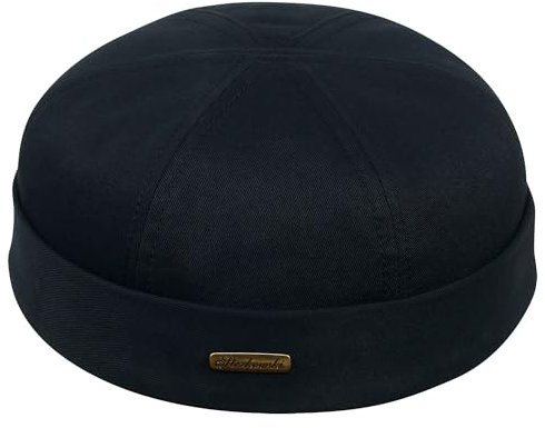 Sterkowski Modell Docker | 100% Baumwolle Dockermütze für Herren und Damen | Sommer Herbst Frühling Fischer Ohne Schirm Biker Cap Damen Fisherman Beanie Hafenarbeiter Kurz Kappe Schwarz 58