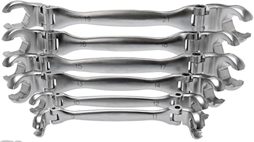 SW-Stahl 01488L Bremsleitungsschlüsselsatz, 6-teilig, Ringschlüssel Set | Offener Kfz Bremsleitungsschlüssel aus Chrom Vanadium, Größen 9-21 mm, Sechskant Spezialwerkzeug für die Werkstatt