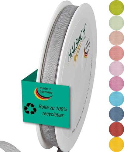 Halbach mattes Taftband, 10 mm x 25 m, grau | Geschenkband in Baumwolloptik, Made in Germany, Ökt-Tex 100 zertifiziert und waschbar bei 30 Grad