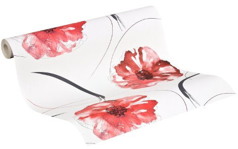 A.S. Création Papiertapete Aquarelle, Mustertapete, floral, grau, rot, 940885