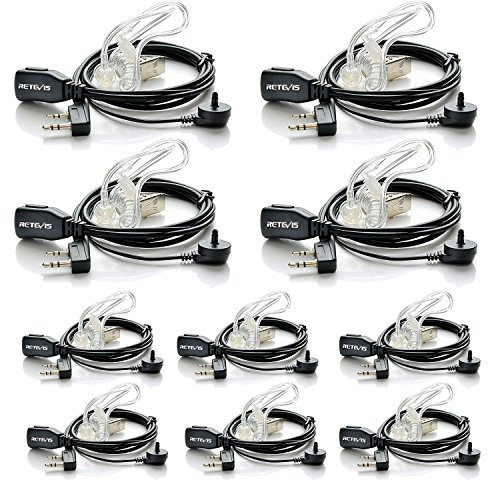 Retevis Radio Headset 2 Pin Sound Tube Headphones Compatible with Walkie Talkie RT24 RT27 RT617 RT618 RT619 RT622 Baofeng 888S 88E eSynic Maylawn JUCJET (Pack of 10)