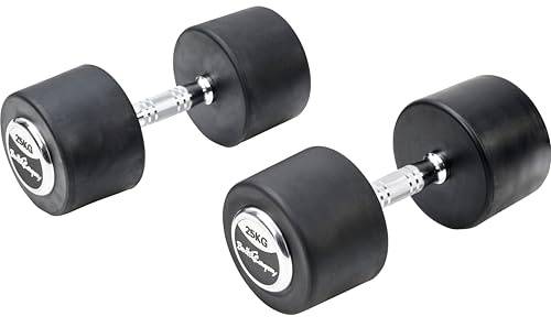 Deluxe gummierte Studio Hanteln schwarz/Bad Company Rundhanteln inkl. Chrom-Applikationen - 2 x 25,0 Kg Deluxe Hanteln