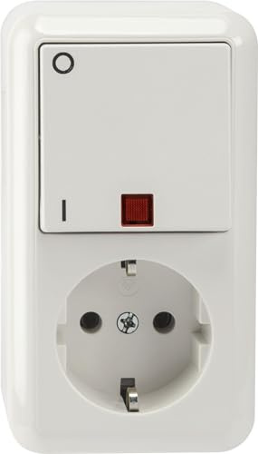 Merten MEG3499-8719 | Schuko Steckdose/ Aus-Kontrollschalter Kombination (Aufputz) | 1 Kontrolschalter + 1 Steckdose | IP20 - Weiß | Made in Germany