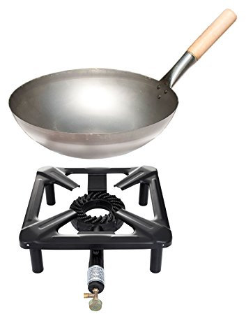 Hockerkocher mit 8.5 kW Leistung, Abmessung 40x40x17cm und Stahl-Wok Ø 30 cm