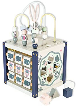 EverEarth Mein erster großer Aktivitäts-Würfel - Pastell EE33772 Motorikwürfel aus Holz für Kinder ab 12 Monaten