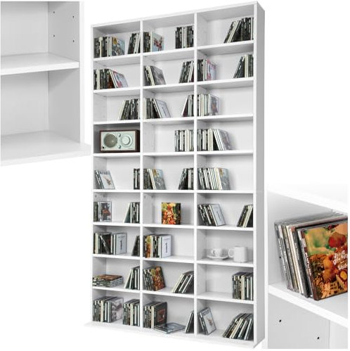 TecTake® Scaffale Porta CD DVD Archiviazione 1080 CD, Supporto di Archiviazione, 27 Piani, Facile da Montare, Materiale MDF con Rivestimento Plastico, Dimensioni 180x102x23,5 cm, Peso 34 kg - Bianco