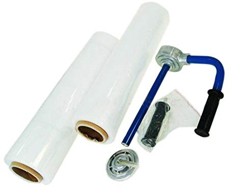 Dispensadores Manuales de Film Extensible, Soporte para Dispensador de Envoltura Retráctil Elástica de Paleta con 2 Rollos Película Adhesiva de Embalaje de Envoltura Elástica Fuerte 250M 832322A