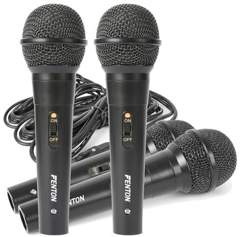 Set of 4 QTX Black Dynamic Cardoid Disco DJ Karaoke Microphone PA Recording Mic