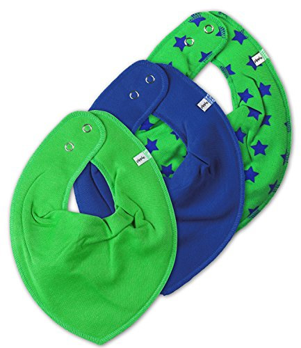 Pippi Halstuch 3er Set Baby Halstücher Dreieckstücher Sterne (grün/grün Sterne mittelblau/mittelblau)