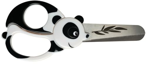 Fiskars Tijeras de animales para niños con motivos de panda, A partir de 4 años, Longitud: 13 cm, para diestros y zurdos, Hoja de acero inoxidable/Mangos de plástico, Blanco/Negro, 1004613
