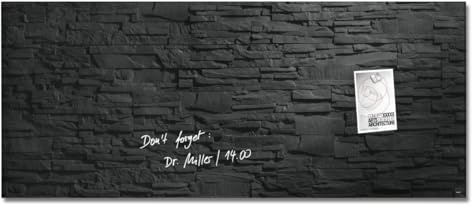 SIGEL GL249 Premium Glas-Whiteboard 130x55 cm Motiv Schiefer-Stone hochglänzend, SGS geprüft, einfache Montage, incl. 2 starke Magnete, Glas-Magnettafel Artverum