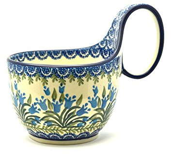 Polish Pottery Soup Bowl with Loop Handle - Blue Bells