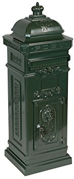 antiker englischer Standbriefkasten LUNA Dunkelgrün, Material: Aluminium, rostfrei, Höhe: 102cm, nostalgischer Standbriefkasten Briefkasten Postkasten Retro Jugendstil freistehend Standpostkasten