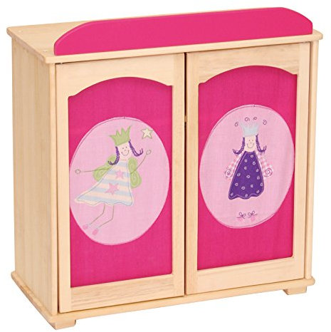 roba Puppenkleiderschrank Serie „Happy Fee“, Puppenmöbel zum Verstauen von Puppenkleidung und Puppenzubehör, Holz natur