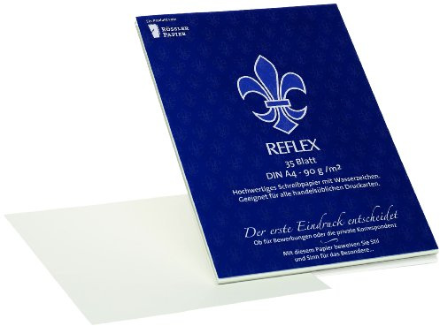 Rössler Reflex Block A4 | Schreibblock A4 | 35 Blatt DIN A4 Papier | hadernhaltig, mit Wasserzeichen | Briefpapier | Briefblock | 210 x 297 x 6mm| 1 Stück | Farbe: weiß | Briefblock mit hadernhaltigem DIN A4 Schreibpapier und Wasserzeichen für Briefe und Korrespondenz