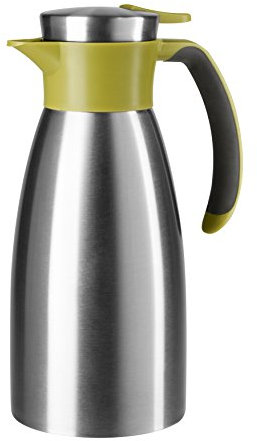 Emsa Soft Grip Isolierkanne, 1 Liter, Edelstahl, 12 Stunden heiß + 24 Stunden kalt, Auslaufsicher, Rutschfester Griff, Farbe Grün 512575