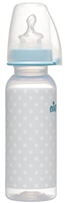 nip Standardflasche 250 ml, Silikonsauger anatomisch & kiefergerecht, blau | bruchfeste leichte Kunststoff-Flasche mit Anti-Colic Ventil, Sauglochgröße S, inkl. auslaufsicherem Blinddeckel, ab Geburt