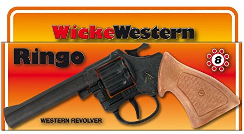 NET TOYS 8 Schuss Ringo Pistole 198 mm schwarz-braun Sheriff Revolver Western Colt Spielzeug Texas Waffe Cowboy Knarre