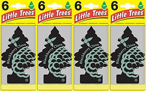 LITTLE TREES Car Air Freshener I Hanging Tree Provides Long Lasting Scent for Auto or Home I BlackBerry Clove, 24 Count, (4) 6-Packs
