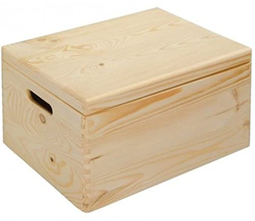Kesper Caja de Almacenamiento con Tapa abatible, 29 x 19 x 13,5 cm, Madera de Pino con Certificado FSC, apilable, Natural, 69401, Madera, marrón, tamaño único