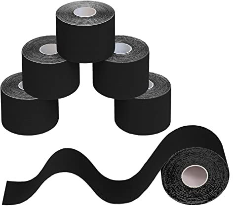 BB Sport 6 Rollen Kinesiologie Tape 5 cm x 5 m Viele Farben E-Book Anwendungsbroschüre Physio Tape Set Elastisch Wasserfest Muskelstraffende Bänder, Farbe:Schwarz