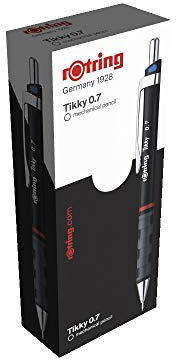 rOtring Tikky-Druckbleistift mit Farbcodierung | schwarzer Schaft | 0,70 mm | 12er Box